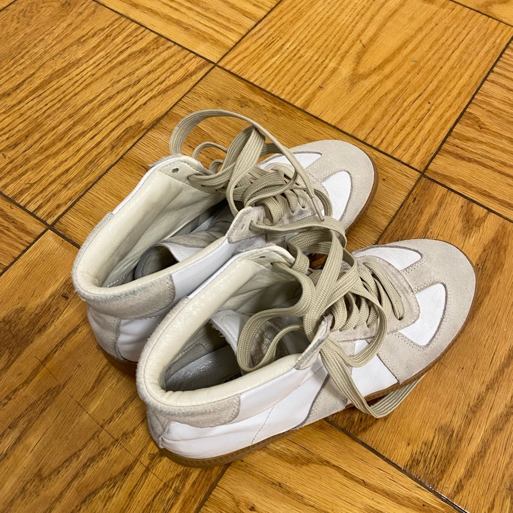 High-Top Sneakers in White and Beige
